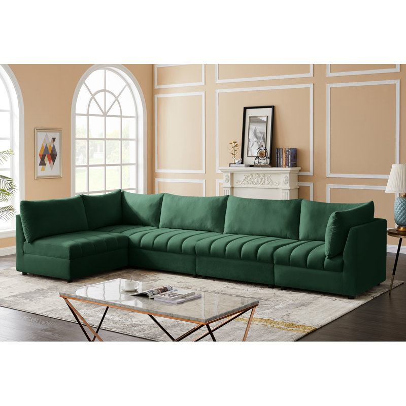 Hallelujah Velvet L-Shaped Sectional Reversible, Green Velvet