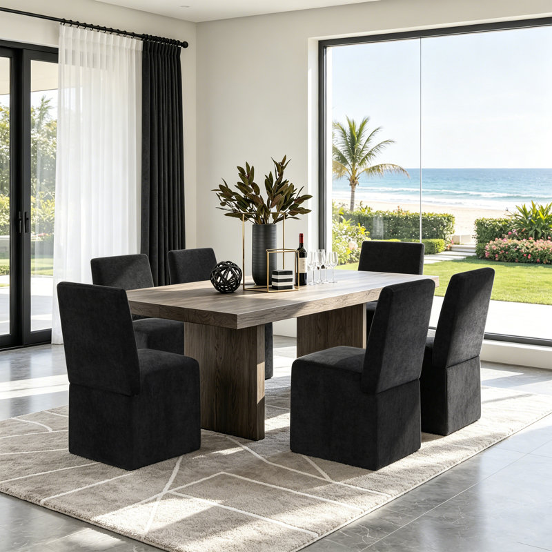 Chaise de salle à manger latérale rembourrée à dossier haut avec roulettes, Black
