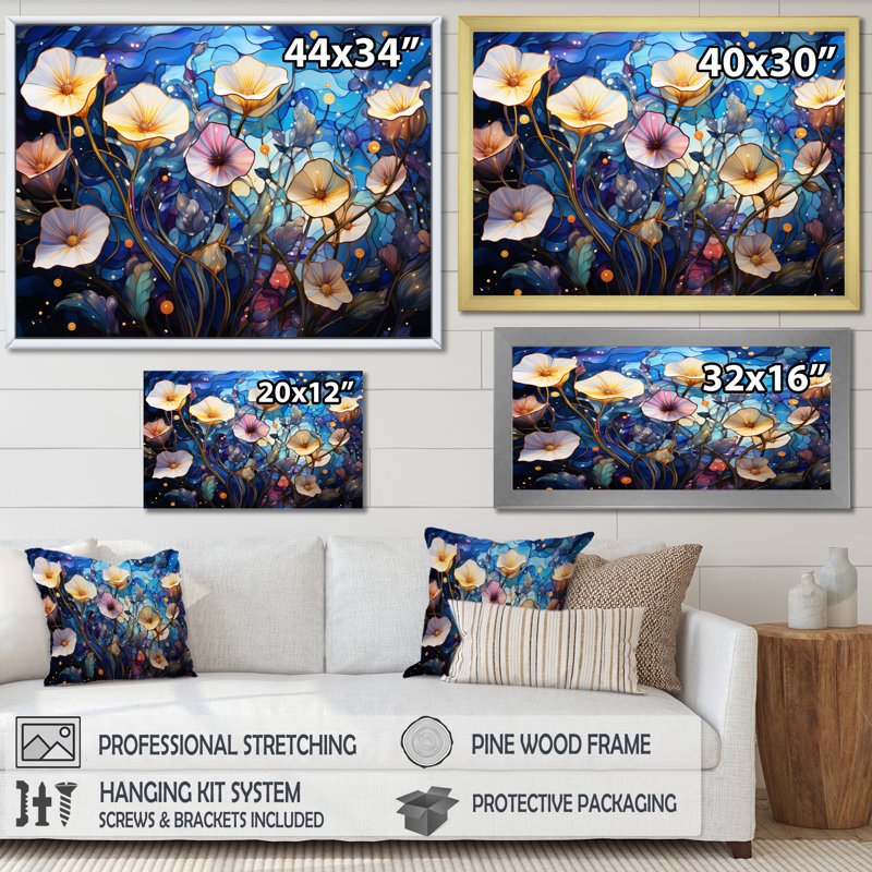 " Beige Blue Morning Glory Morning Glory ", H 12 po x l 20 po x P 1 po, Toile tendue