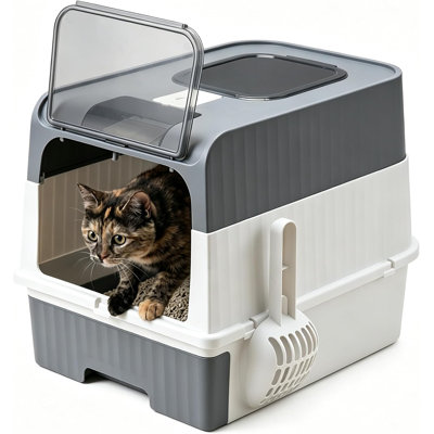 Cat Litter Box with Lid, Large Covered Cat Litter Tray with Top Entry