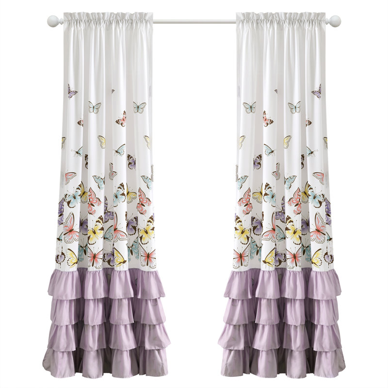 Flutter Butterfly Semi Sheer Curtain Pair, Lilac, 52"W x 84"L