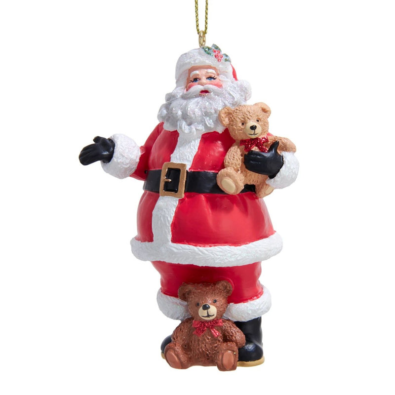 Ornement de Noël en résine Kurt Adler, père Noël avec ours en peluche, 4 po