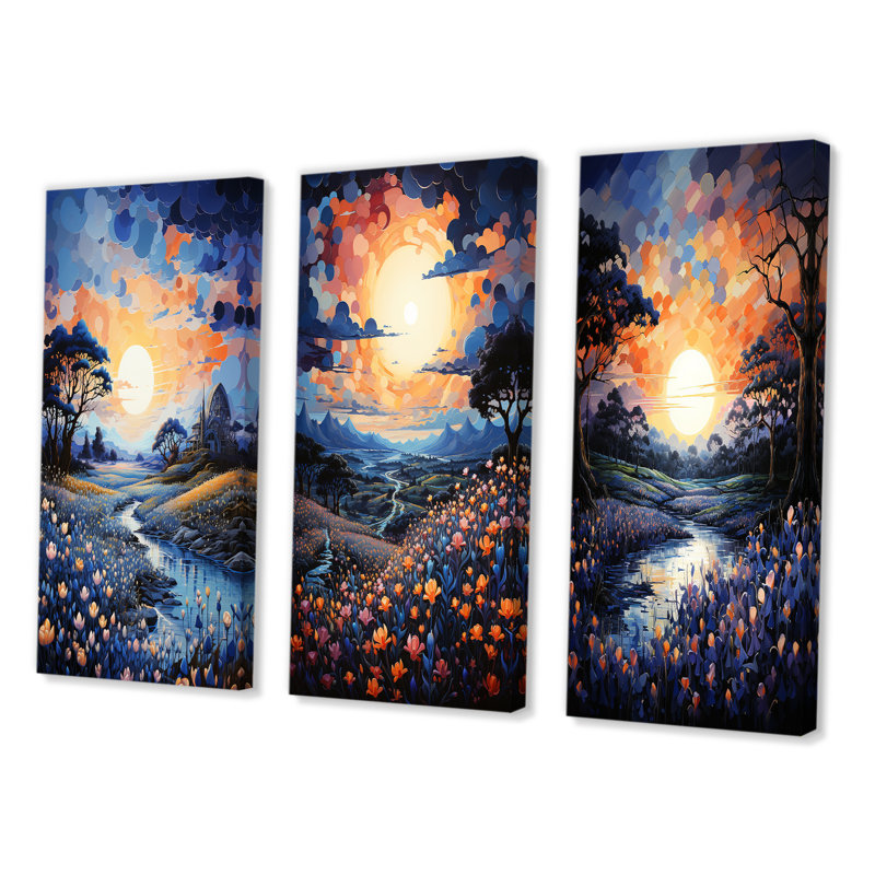 «Blue Bonnet Bliss Field IV», 3 pièces sur toile, Toile tendue, H 40 po x l 60 po