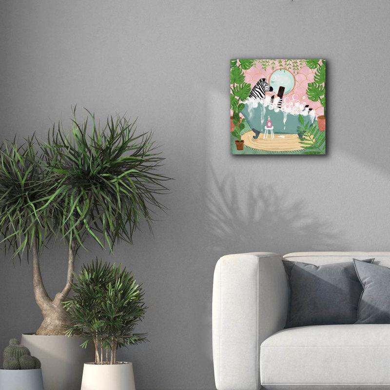Toile épique Graffiti «Zebra In Tub» par Farida Zaman, 18 po x 18 po, H 18 po x l 18 po