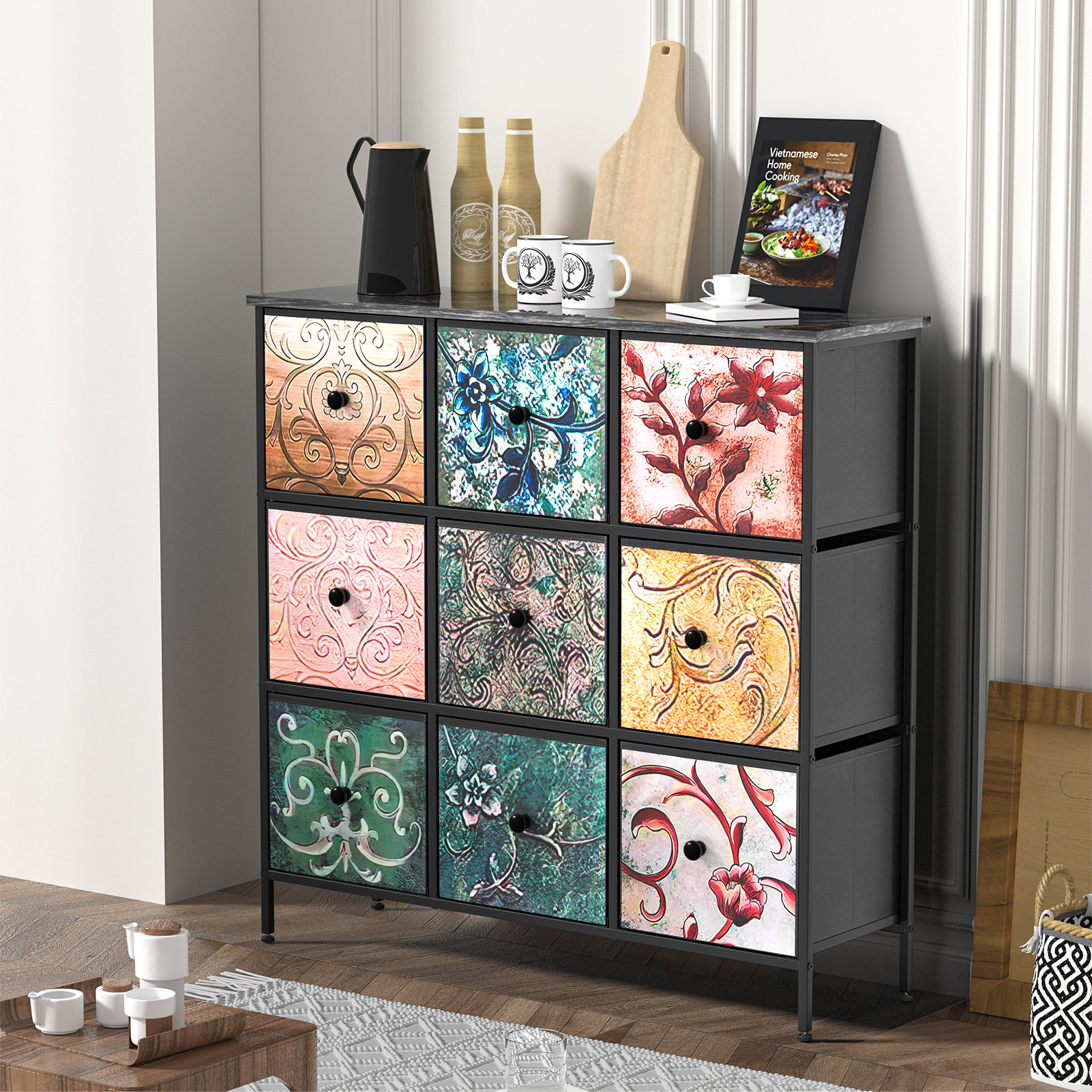 Tall Fabric Dresser with 12 Storage Drawers - Sturdy Frame, Wooden