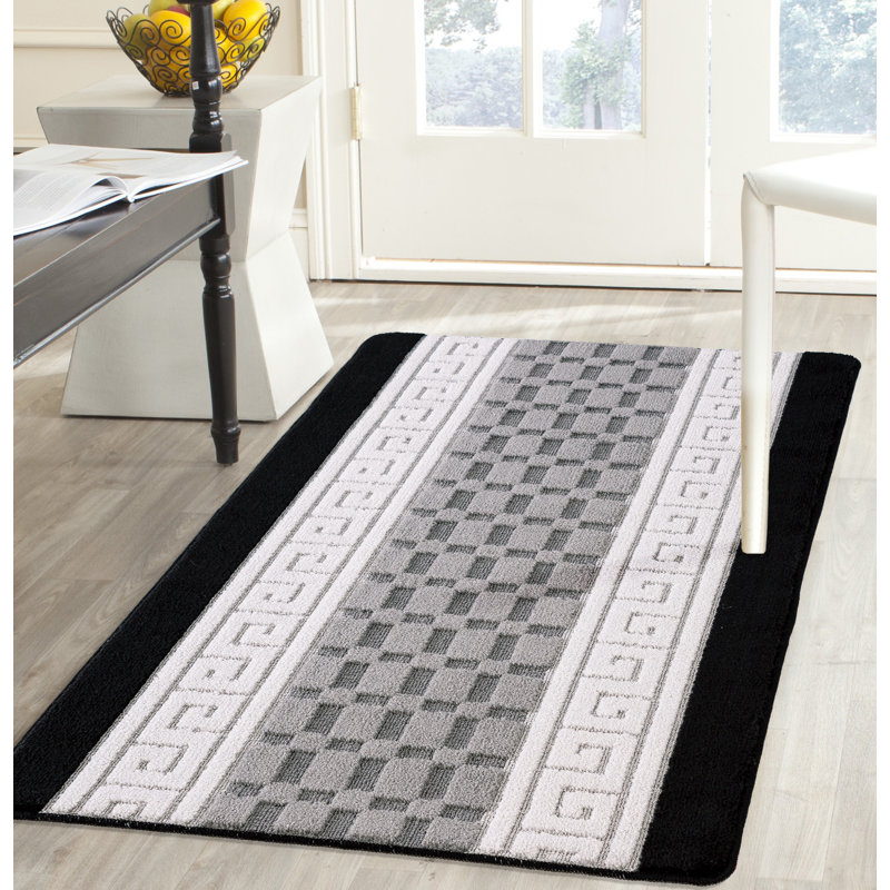 Maci Non-Slip Striped Indoor Doormat, Rectangle W60 x L220 cm, Black/Grey