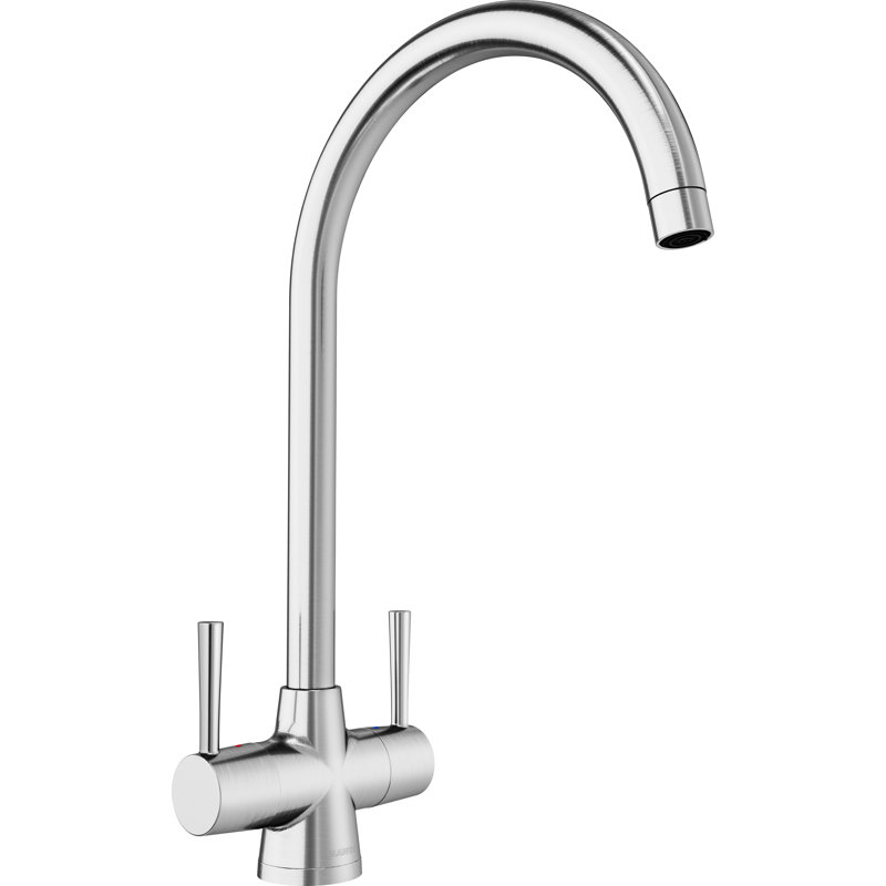Max Twin Lever Monobloc Tap, Brushed Steel