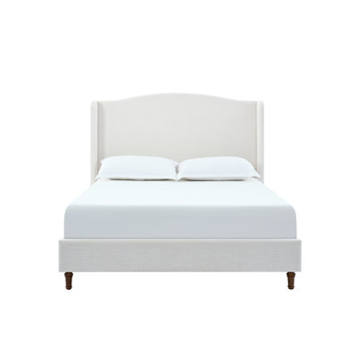 Upholstered Wingback King Bed - 54" Headboard Chenille Minimalist Interior Idea No Box Spring Needed Bedroom