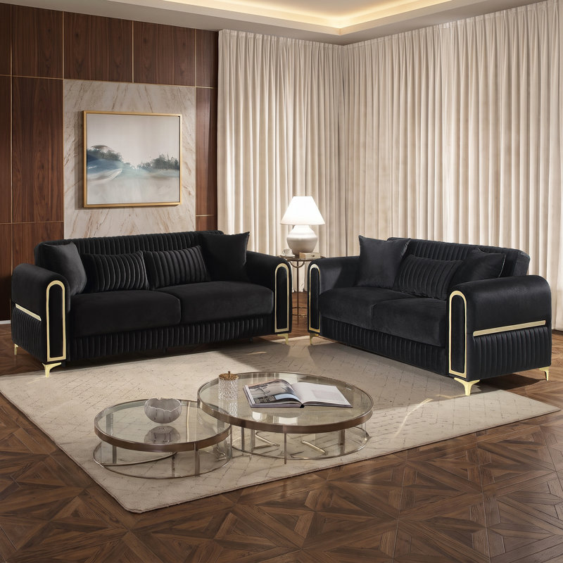 Ensemble de salon 2 pièces Duron, 3 Pcs: Loveseat; Sofa; Chair, Noir