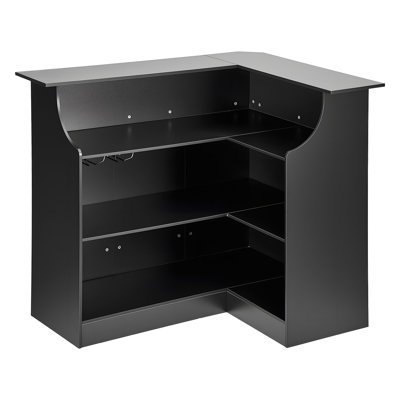 Home Bar Unit, L-Shaped Wine Bar Cabinet Table 4-Tier with Storage Shelves,  Wine Glass Holder, 300 lbs Max Capacity, Wood Liquor Cabinet for Home, Kitchen, Living Room, Pub, Basement, Black