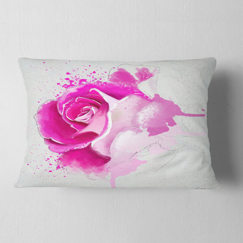 Coussin décoratif à imprimé floral rose vif, Rectangle, 12 po x 20 po
