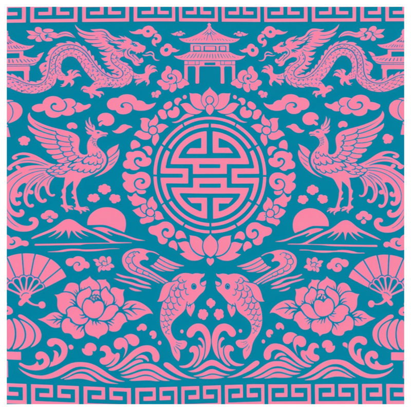 Housses de couette à motifs chinois roses, Lit simple
