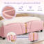 Lit rembourré en cuir de polyuréthane rose avec tête de lit d'inspiration papillon, structure en métal, structure, pas de sommier tapissier requis, accents faciles à assembler, base, ressort, assemblage rapide-130149909-130149907