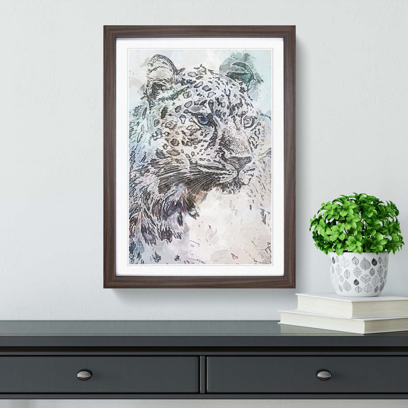 The Portrait of a Cheetah in Abstract - Picture Frame Painting Print on MDF, 48cm H x 36cm W x 2cm D, Walnut Framed