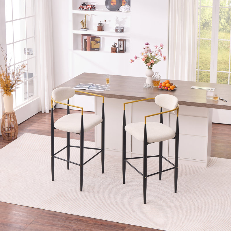 Modern Upholstered Bar Stool With Gold-Accented Armrests
