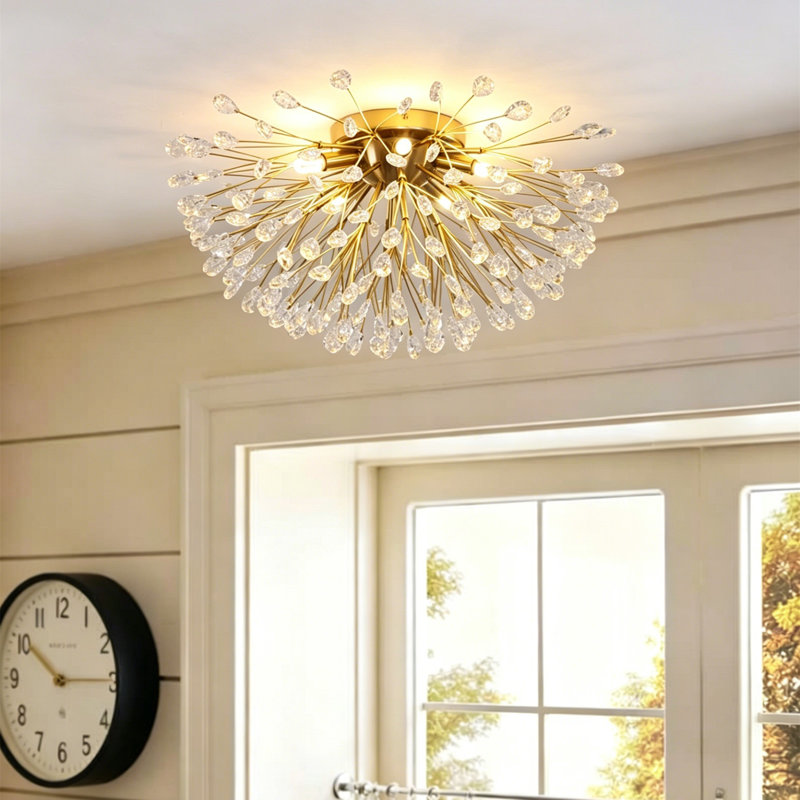 Aldgate 5 - Light Crystal Dimmable Starburst Dandelion Semi Flush Mount, Gold