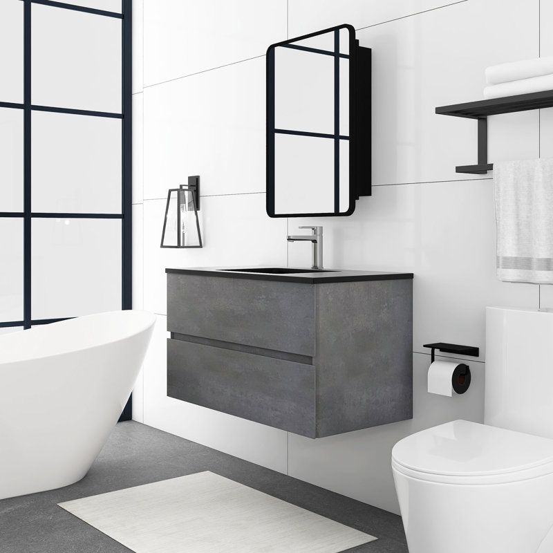 36 " W Wall Mounted Wall Mounted 1 Single Vanity Bathroom Vanity With Solid Surface Top