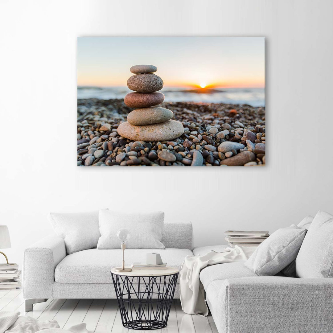 Leinwandbild Stones Zen Beach Brown