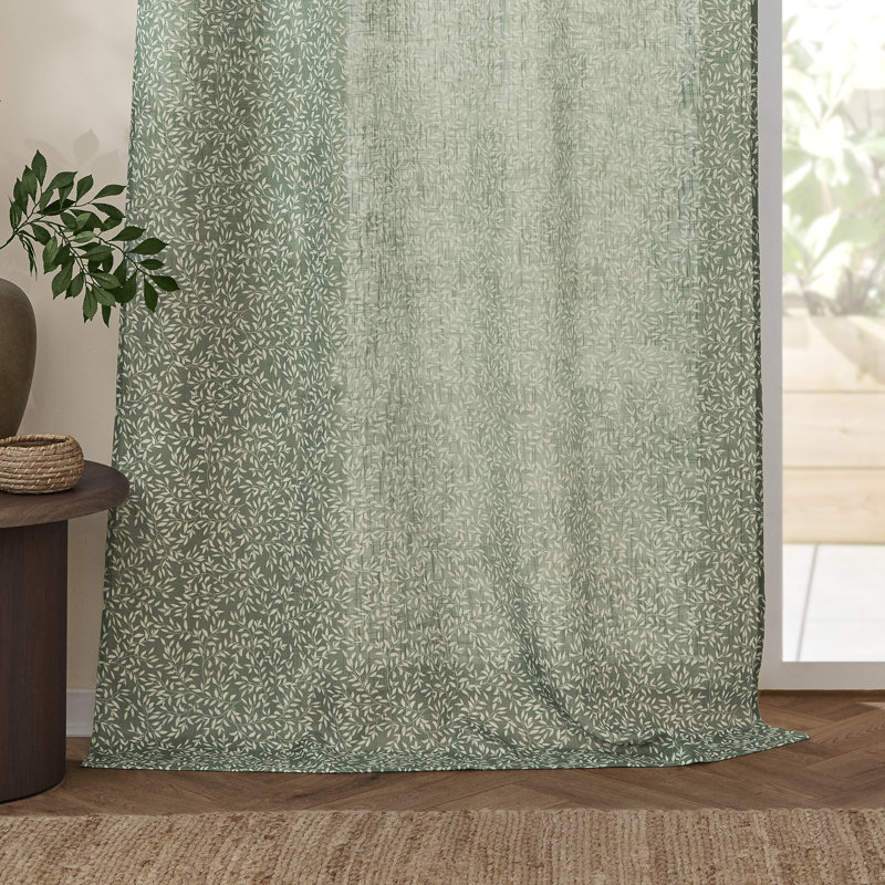 Perrie Leaf Sheer Single Curtain Panel, Green, 140cm Width x 250cm Drop