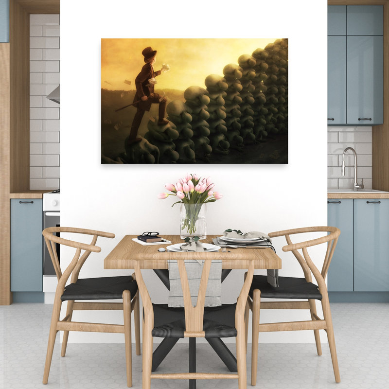 Chemin d'or de l'ambition - Affiche murale surréaliste abstraite contemporaine, H 32 po x l 48 po
