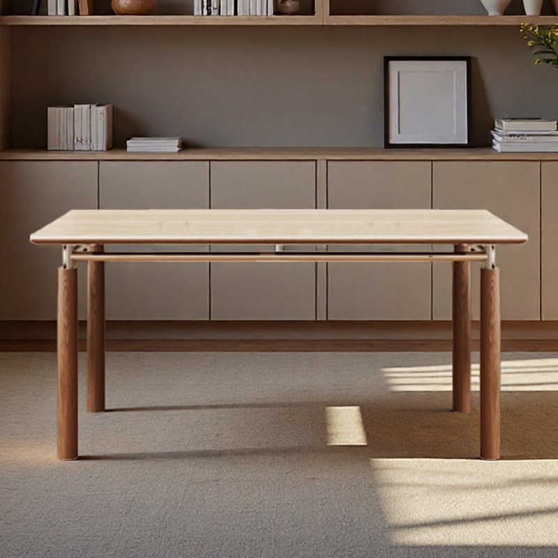 Granite desk with stainless steel and white waxwoo, 29.53" H x 55.12" W x 31.5" D