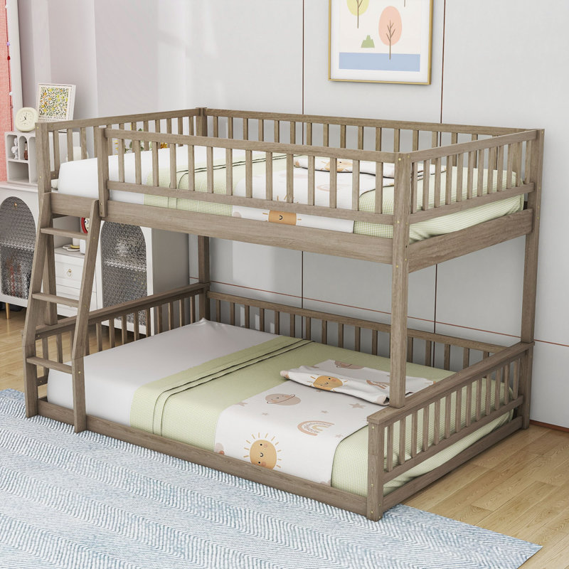 Bunk Bed With Ladder And Safety Guardrails, Walnut, Full XL Over Queen