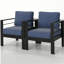 Ensemble de conversation moderne en aluminium 4 pièces pour patio, canapé 4 places avec coussins bleus épais et structure noire et table basse-411784854