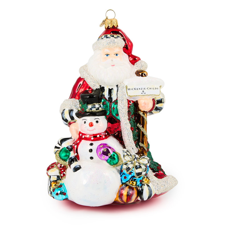 Santa and Snowman Glass Ornament