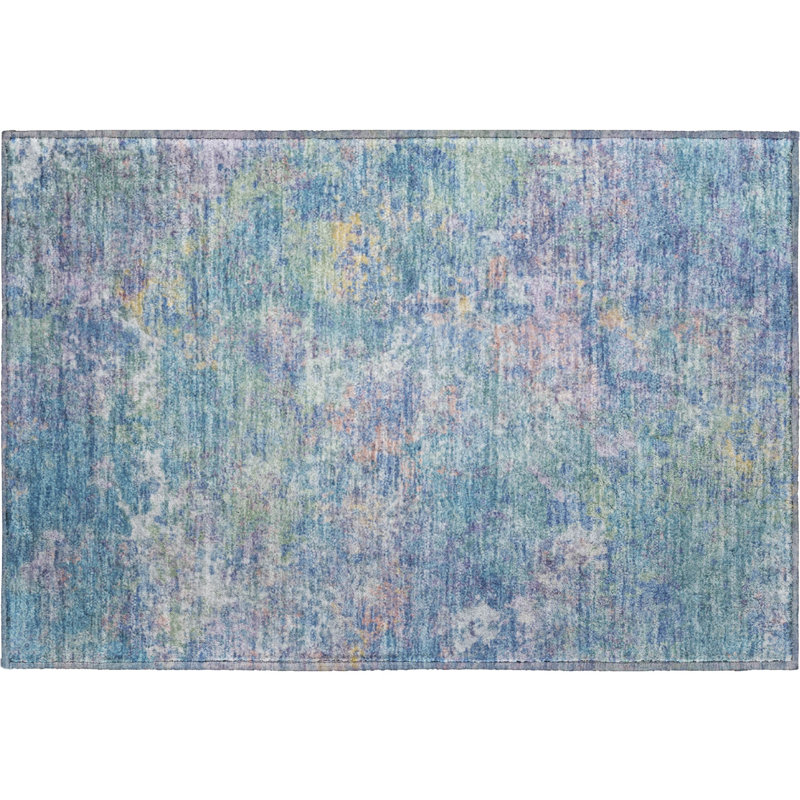 Premium Machine Washable Mayfield abstract Rug, Aqua, 1'8" x 2'6"