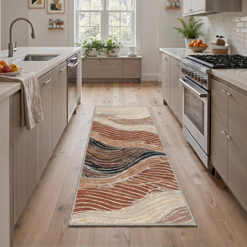 Tonicka Soleil Modern Machine Washable Brown / Beige Indoor Area Rug with Non-Slip Backing, Runner 2' x 6'