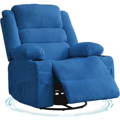 Oversized 360° Swivel Rocking Recliner Chair with Corduroy Upholstery, Cup Holders & Side Pockets for Living Room Bedroom Nursery