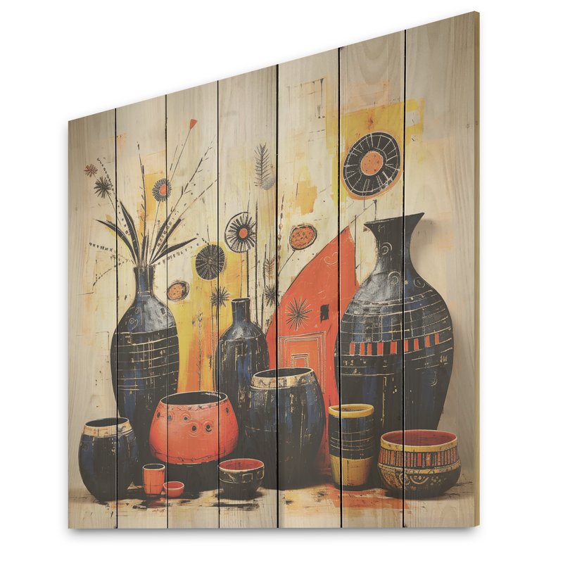 Élégance de poterie florale jaune Boho jaune II - animal faucon sur bois, H 15 po x l 15 po