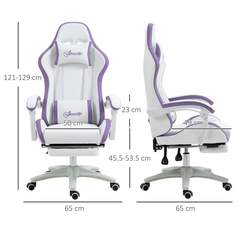 Vinsetto Gaming Chair with Reclining High Back Footrest, Purple/White