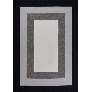 Mielack Geometric Handmade Hand Hooked White/Gray/Black Area Rug