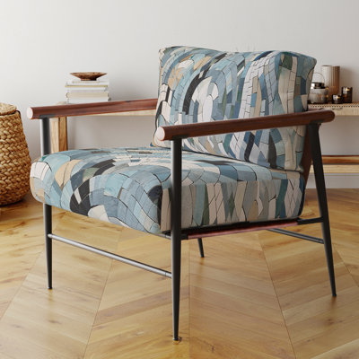 Fauteuil d'appoint rembourré géométrique bleu et blanc Bohemian Medley