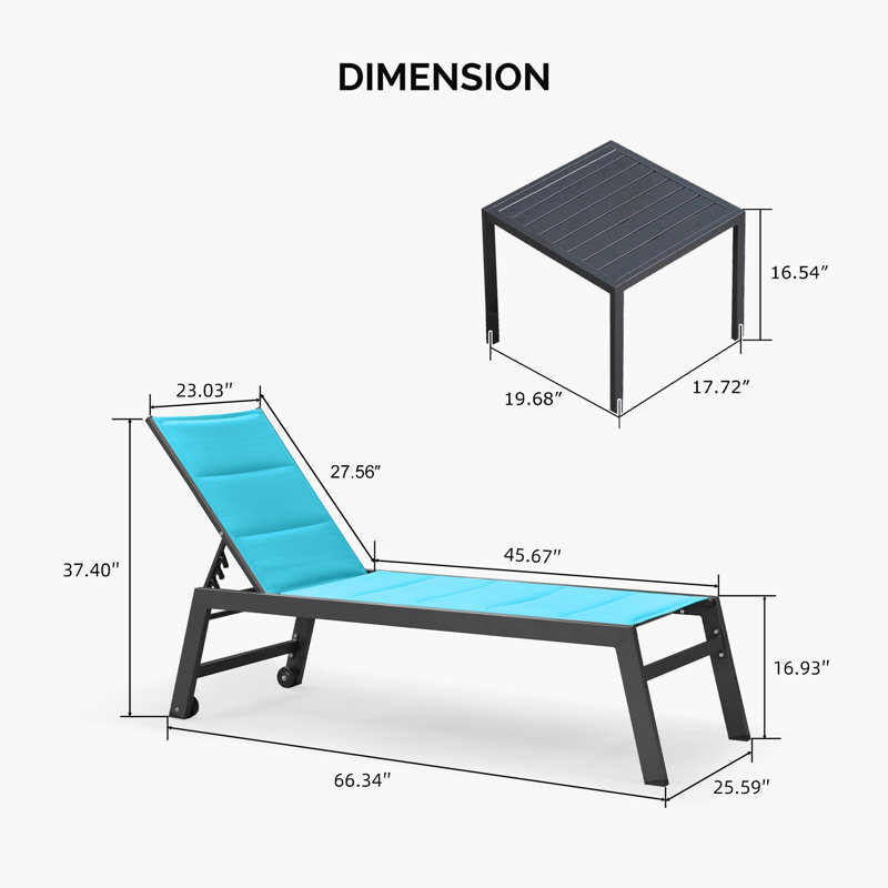 Lanece Outdoor Rust-Resistant Metal Chaise Lounge Set with Table, Blue