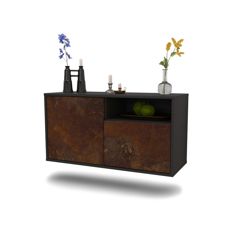 McGavock Unfinished Floating TV Stand, Brown/Matte Black