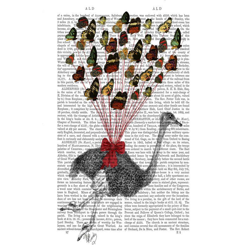 Ostrich Flying With Butterflies by Fab Funky - Wrapped Canvas Art Prints, 46cm H x 30cm W x 3.8cm D