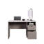 Bureau moyen gris moderne pour les espaces de travail contemporains, rangement à deux tiroirs, tablette ouverte, gestion des câbles et assemblage simple pour les petits espaces de travail dans les bureaux, bois d'ingénierie