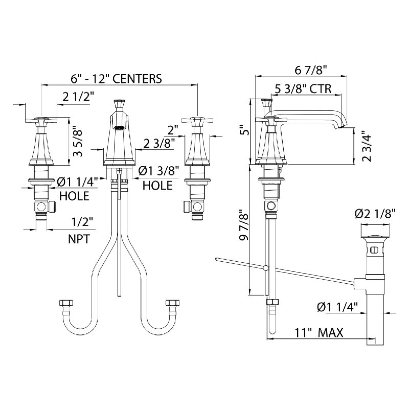 Elegant Transitional 12" Widespread Polished Nickel Bathroom Faucet