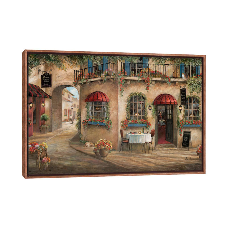 «Gino's Pizzaria» par Ruane Manning - reproduction, H 40 po x l 60 po x 1,5 po, Cadre flottant brun