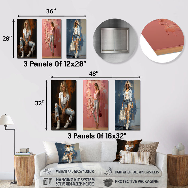 Fashion Woman Of Distinction Denim - Fashion Metal Prints Set Of 3, 28" H x 36" W