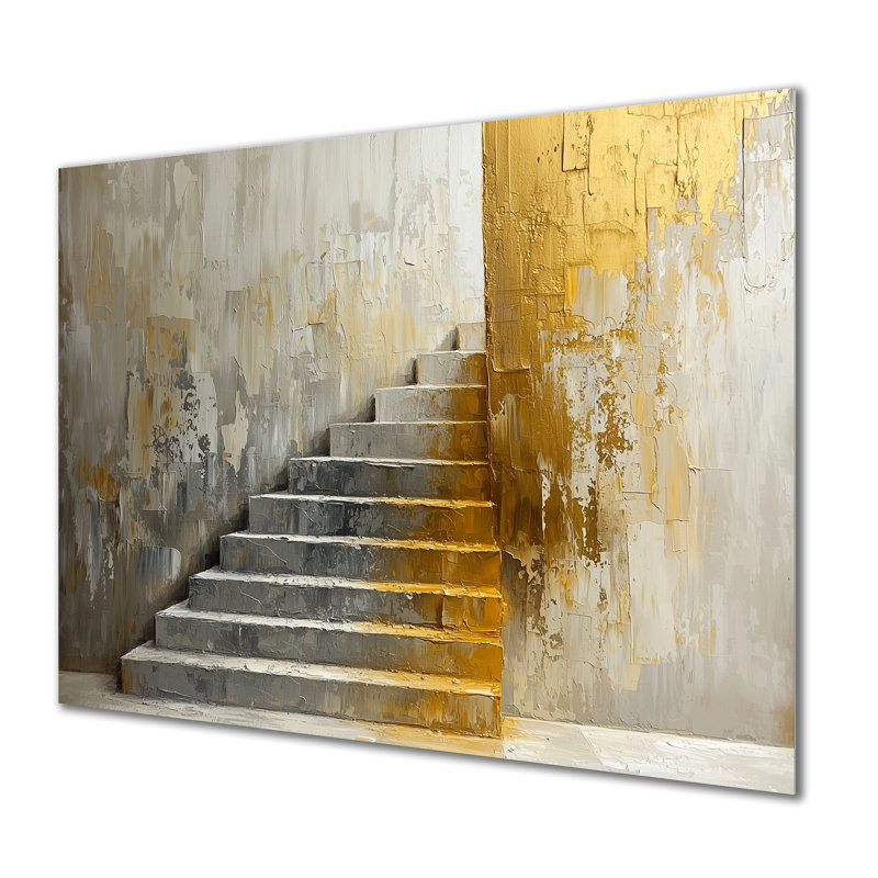 «Urban Silence Stairs To Heaven I», art mural en métal architecture futuriste, H 34 po x l 44 po
