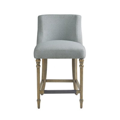  Tabouret de comptoir rembourré de 25,5 po, pieds tournés en bois massif avec plaque de protection en métal, bleu