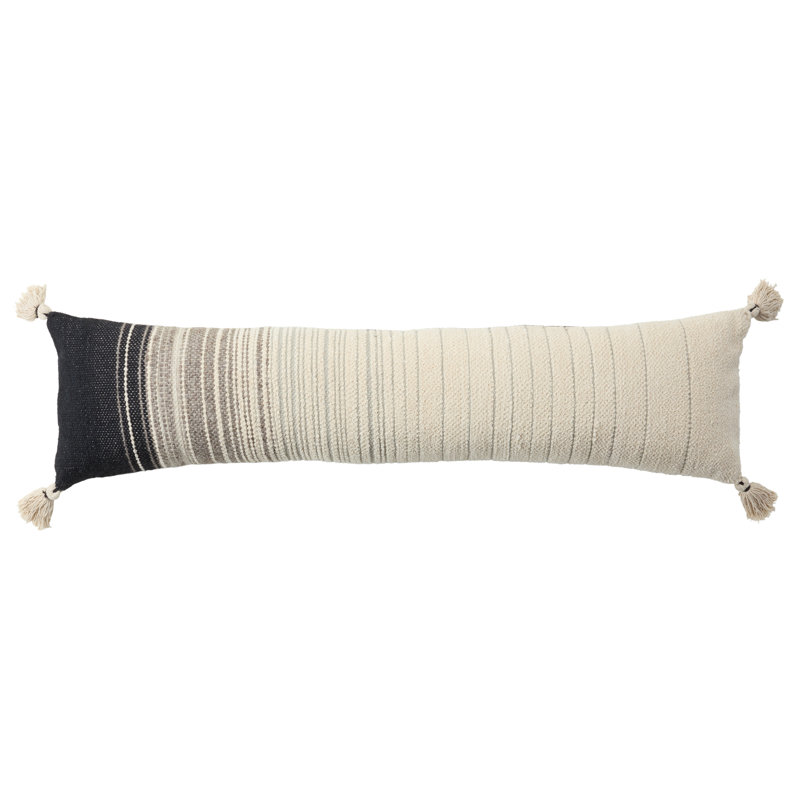 Striped Cotton Blend Lumbar Pillow with Tassels