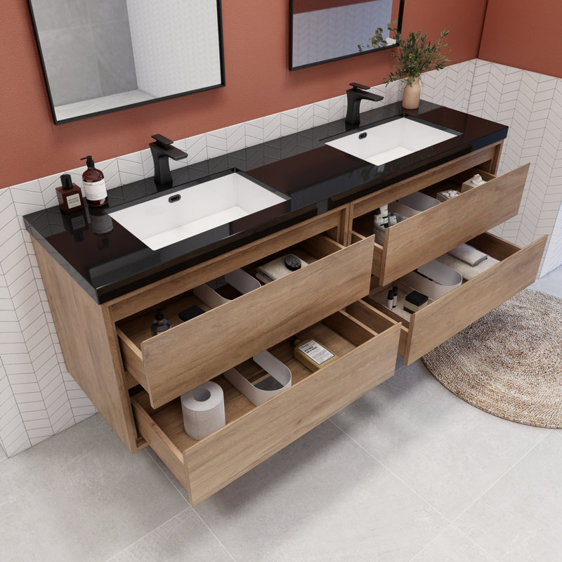 Ensemble de meuble-lavabo double 72 po Vickye, Chêne naturel