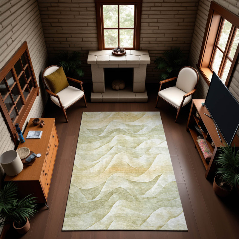 Premium Machine Washable Floyd AMF1619 Waves Rug, Rectangle 9' x 12'