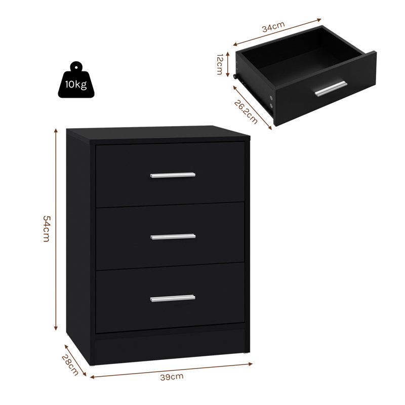 39cm W Manufactured Wood Bedside Table, Black