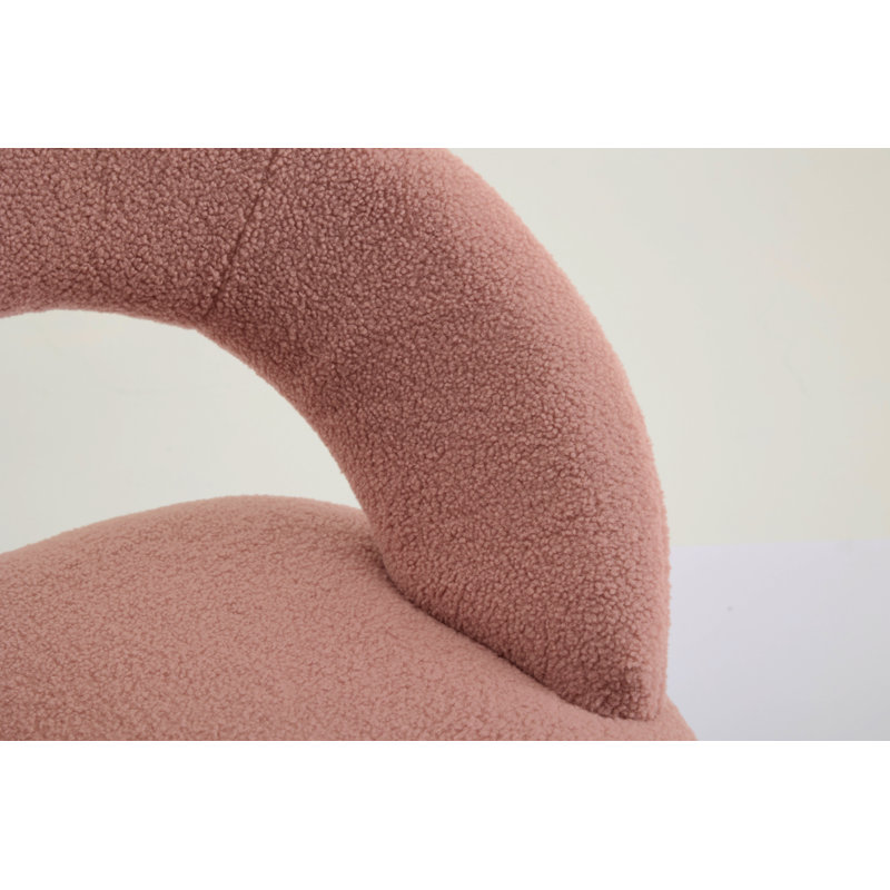 Meshea Dining Chair with Sleek Metal Legs, Light Pink Teddy, 1