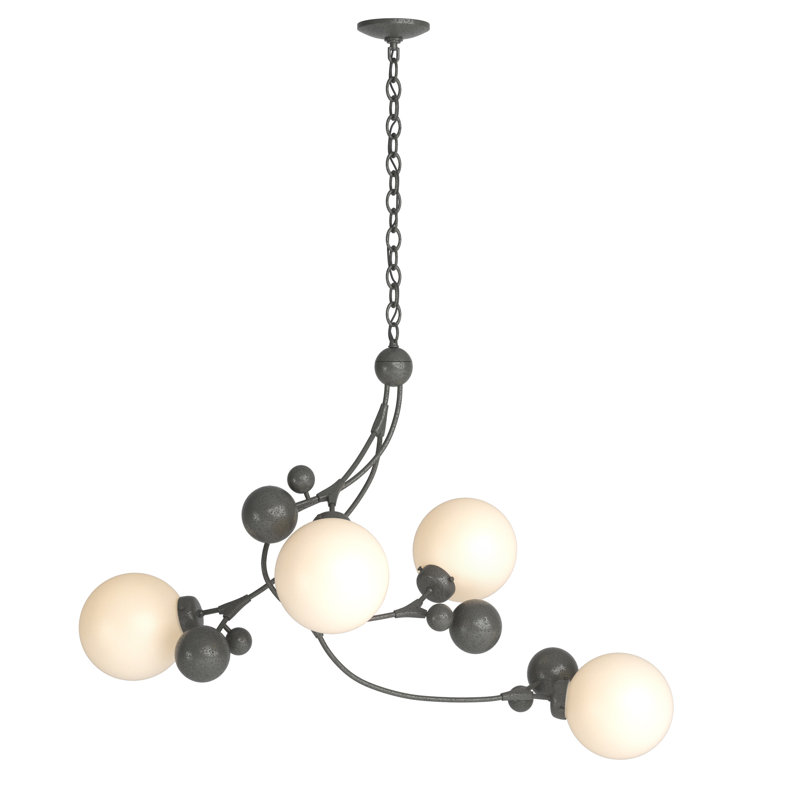 Sprig 4 - Light Unique/Statement Geometric Chandelier, Natural Iron, Opal